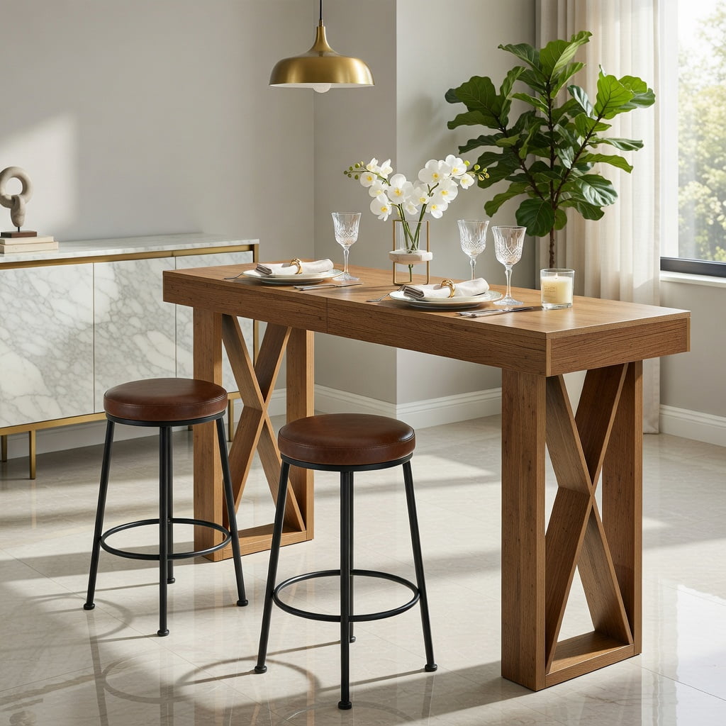 Hommoo 63 Inch Rectangular Counter Height Bar Table with X-Frame Design, Modern Rustic Pub Table for Kitchen, Dining, or Home Office, Walnut