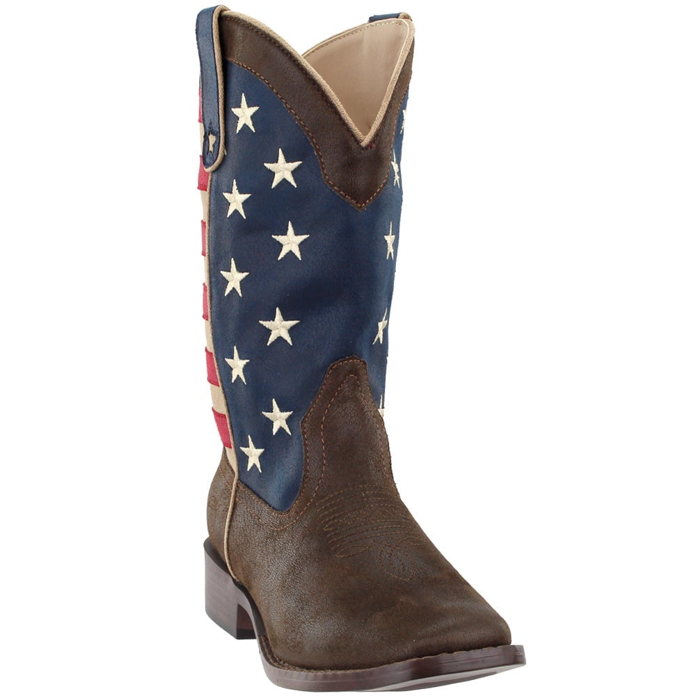 Roper Women's American Patriot Stars and Stripes Cowgirl Boot Square Toe Brown 