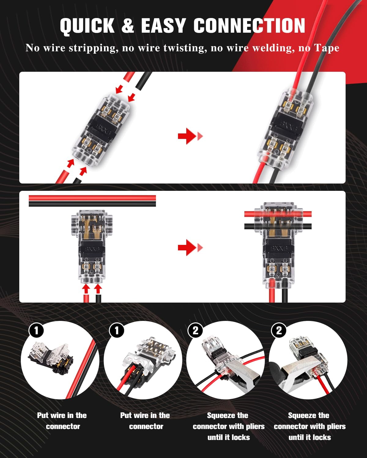 Foluck 40pc Low Voltage Wire Connectors Set, T Tap 3 Way 2 Pins 1 Pin Splice Wire Connectors 2 Way 2 Pins 1 Pin, Quick Solderless Wire Connector for Automotive, Led Strip, Landscaping, 18-24AWG