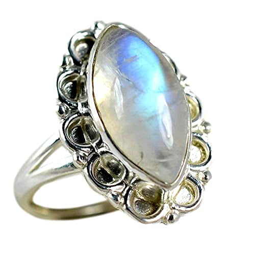 Navya Craft Rainbow Moonstone Marquise 925 Sterling Silver Handmade Women Statement Ring Size 11.0