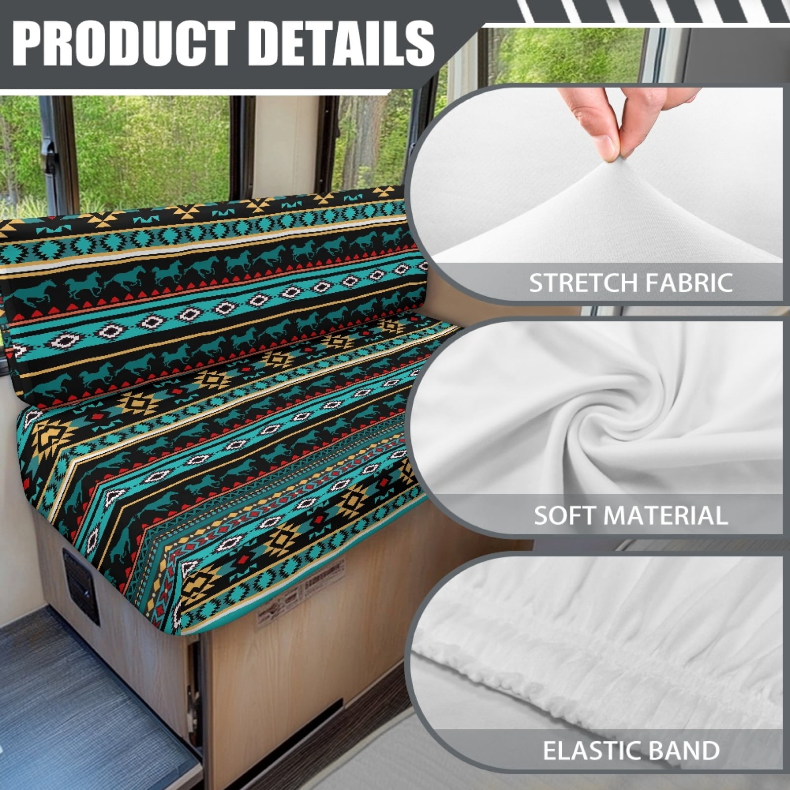 Kuiaobaty RV Dinette Cushions Covers with Elastic Band American Tribal Geometric Pattern Dinette Booth Set Camper Cushion Covers Home & Kitchen Accessories Universal Fit RV
