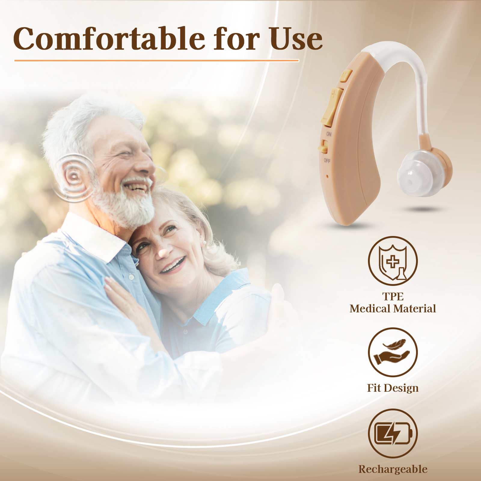 Delmicure Hearing Aid for Seniors, Rechargeable Hearing Aid for Adults, Single, Beige, VHP-1220