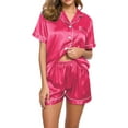 thumbnail image 3 of MGDXOX Silk Satin Pajama Set for Women 2 Piece Lounge Pjs Shorts Matching Sleepwear Button Down Shirt Shorts Sets Pink M, 3 of 8