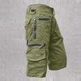 thumbnail image 4 of FRSASU Mens solid color Cargo Shorts Capri Elastic Casual Summer Shorts with Pockets zipper button work pants Green, 4 of 7