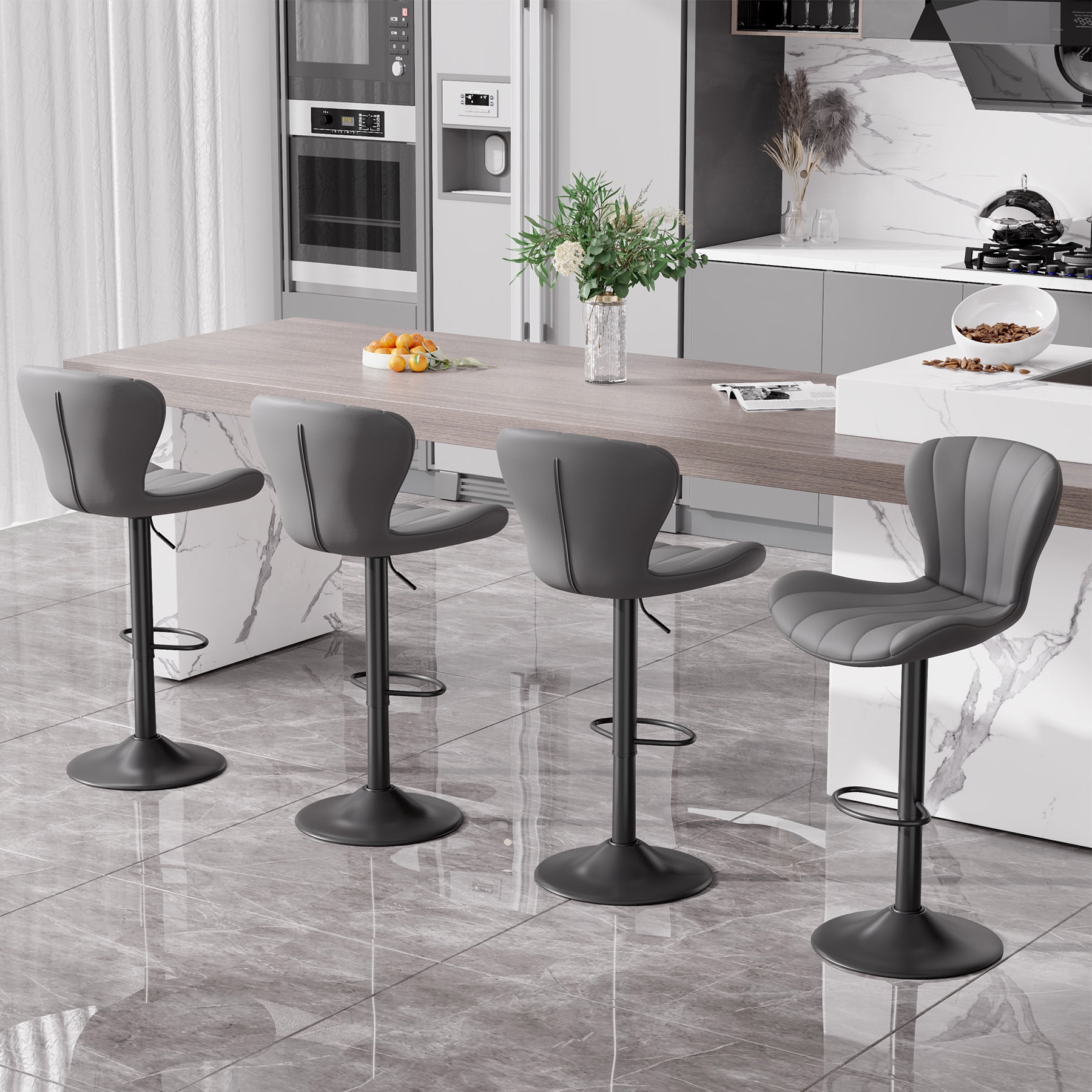 Hawsaiy Modern Swivel Bar Stools Set of 4, Faux Leather Upholstered Counter Height Bar Chairs, Waterproof Barstools for Kitchen Island & Home Bar,Gray