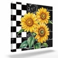 thumbnail image 2 of Summer Sunflowers Framed Canvas Wall Art, Yellow Floral Plants Retro Plaid Black White Wall Art Painting for Living Room Bedroom Home Decor, 28”x28”, Office Artwork Print, 2 of 9