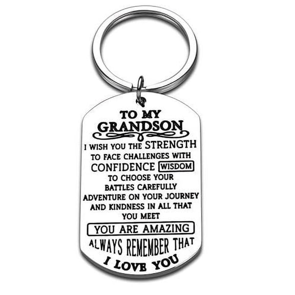 Grandson Keychain Gifts From Grandma Grandpa Grandparents Nana To My Grandson Inspirational High School Graduation Gifts for Grandson Teenager Boys First Birthday Christmas Baptism Newborn Gifts
