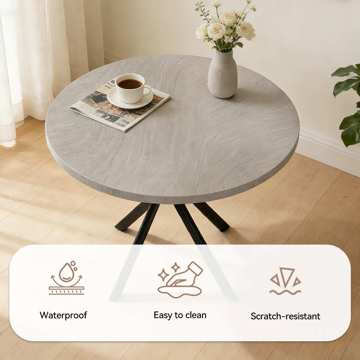 43.5" Round Dining Table for 4, Space Saving Kitchen Table with Metal Legs, Mid Century Modern Dining Table for Dining Living Room Apartment Small Space