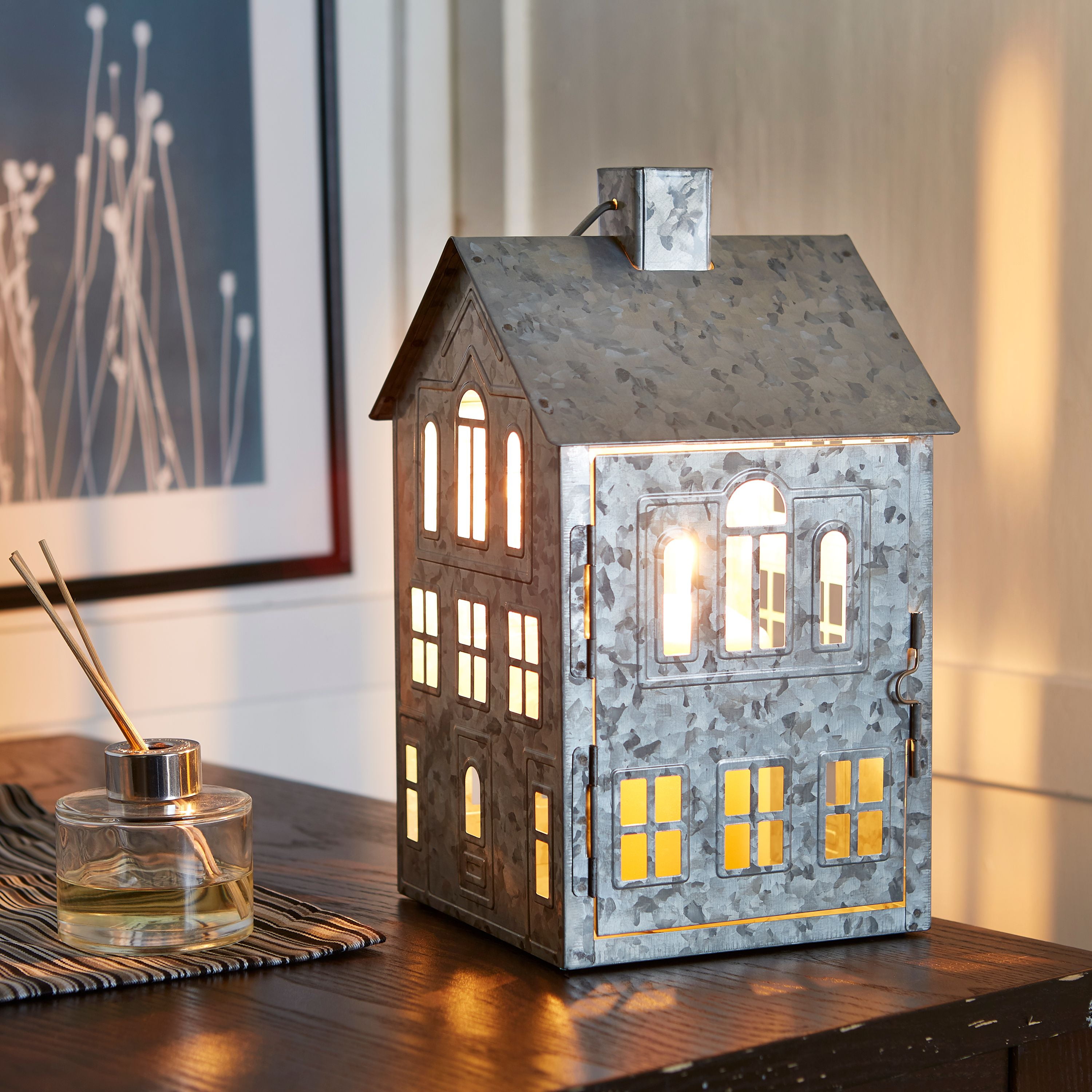 Better Homes & Gardens Galvanized Lantern Candle Holder Indoor/Outdoor 