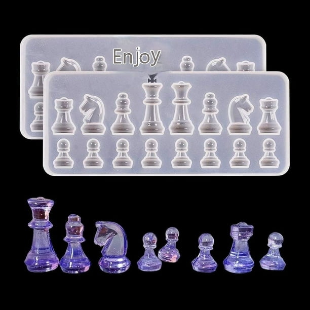 Juego de 2 moldes de silicona para ajedrez DIY o piezas de ajedrez internacionales, molde de fundición de resina epoxi para joyería DIY, manualidades de cristal