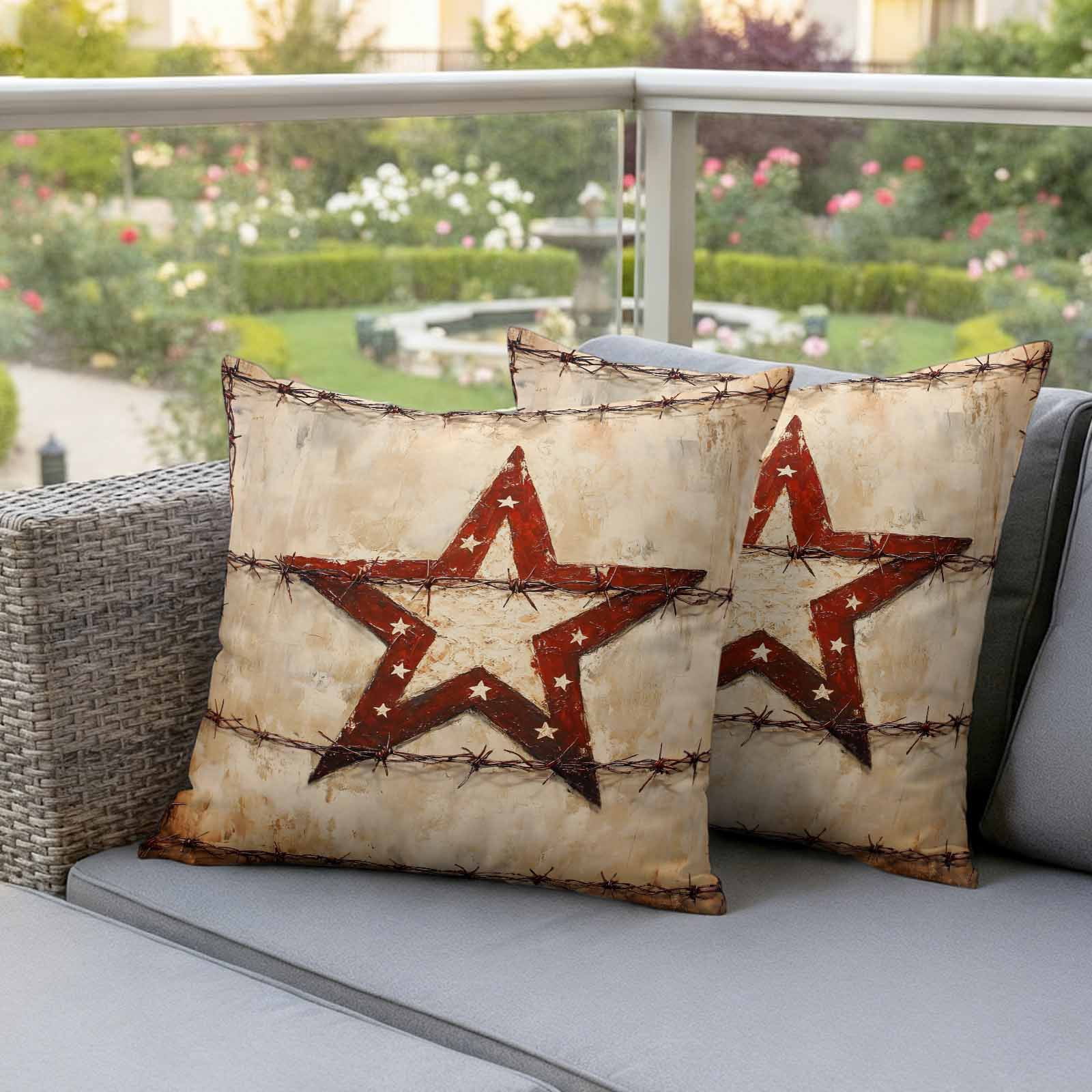Texas Star Western Outdoor Waterproof Pillow Covers, Country Retro Vintage Decorative Square Throw Pillowcase Sofa Cushion Sham for Patio/Couch/Chair, 18"x18" 2 Pack