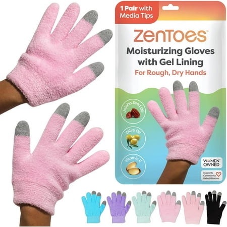 ZenToes Moisturizing Gloves with Gel - Dry Hands Treatment - 1 Pair (Cotton Pink)