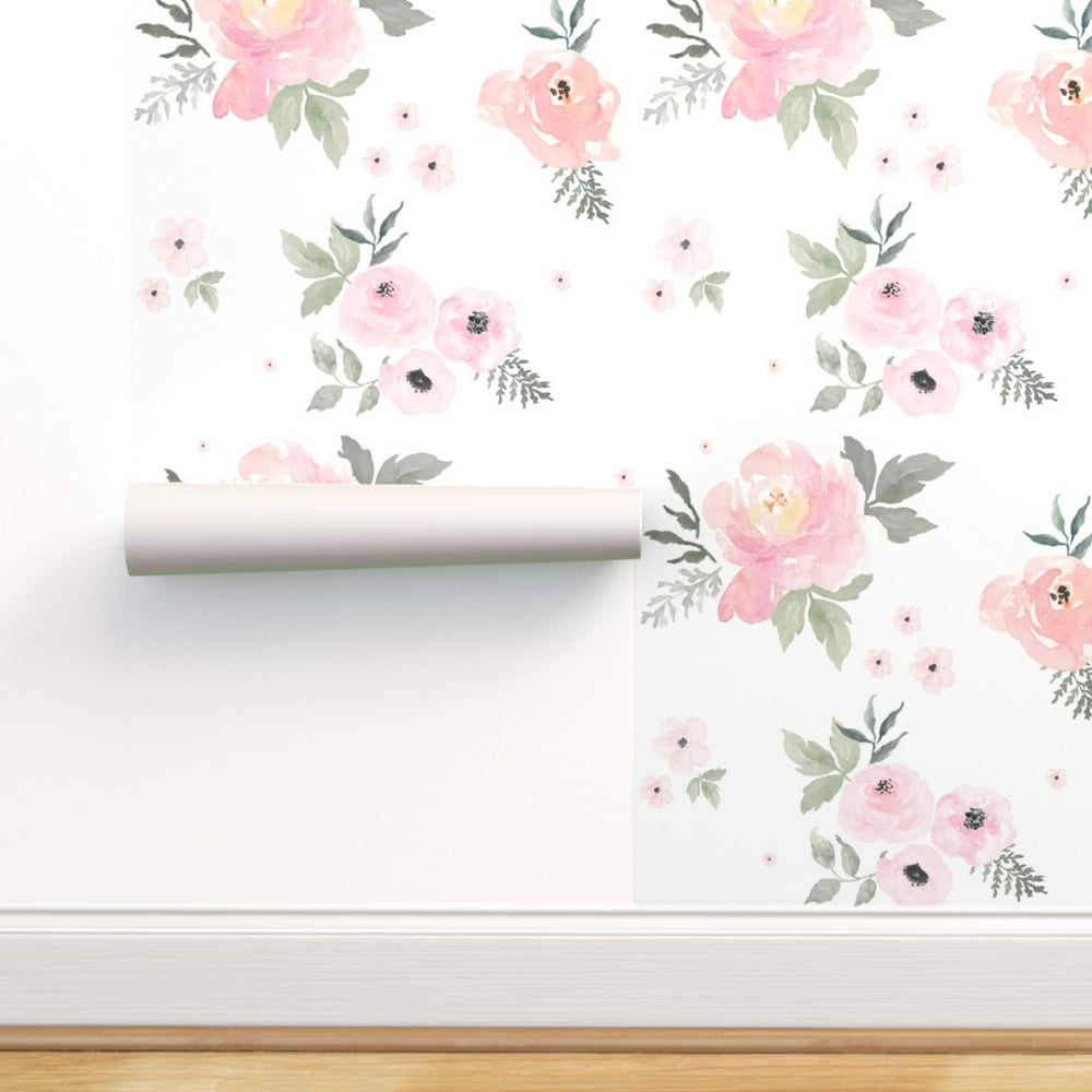 Peel-and-Stick Removable Wallpaper Blush Pink, Sweet, Roses, Baby Girl