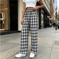 thumbnail image 5 of MYAOYI Womens High Waisted Gingham Wide Leg Trousers - Elastic Pull On Bottoms, 5 of 8