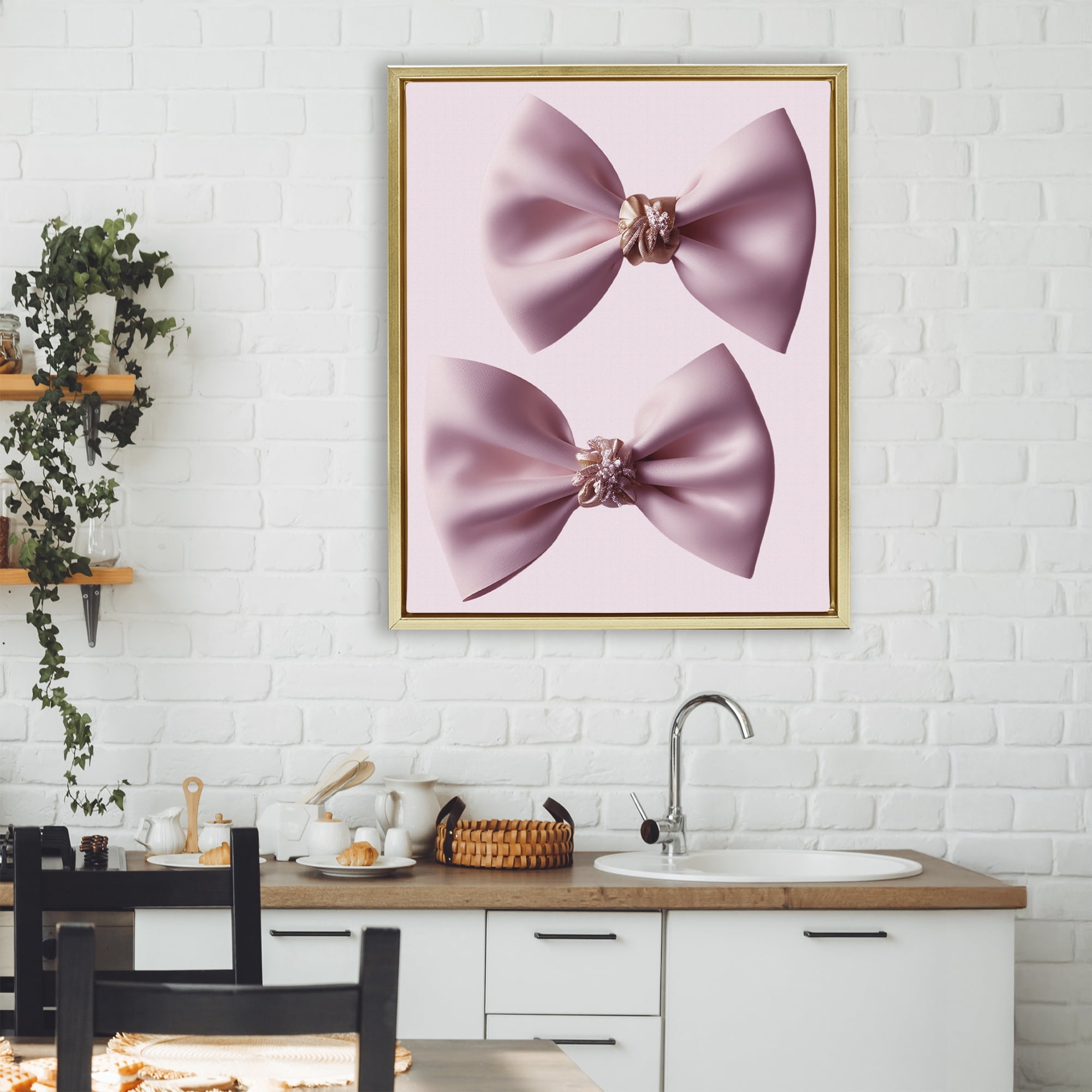 Stupell Industries Elegant Bows with Glam Details Gold Framed Floater Canvas Wall Art, design by Jesse Keith