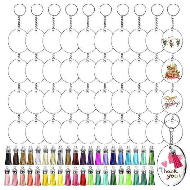 Juego de Llaveros de AcríLico Transparente, Colgantes en Blanco de AcríLico Transparente con Borlas Anillos de Salto de