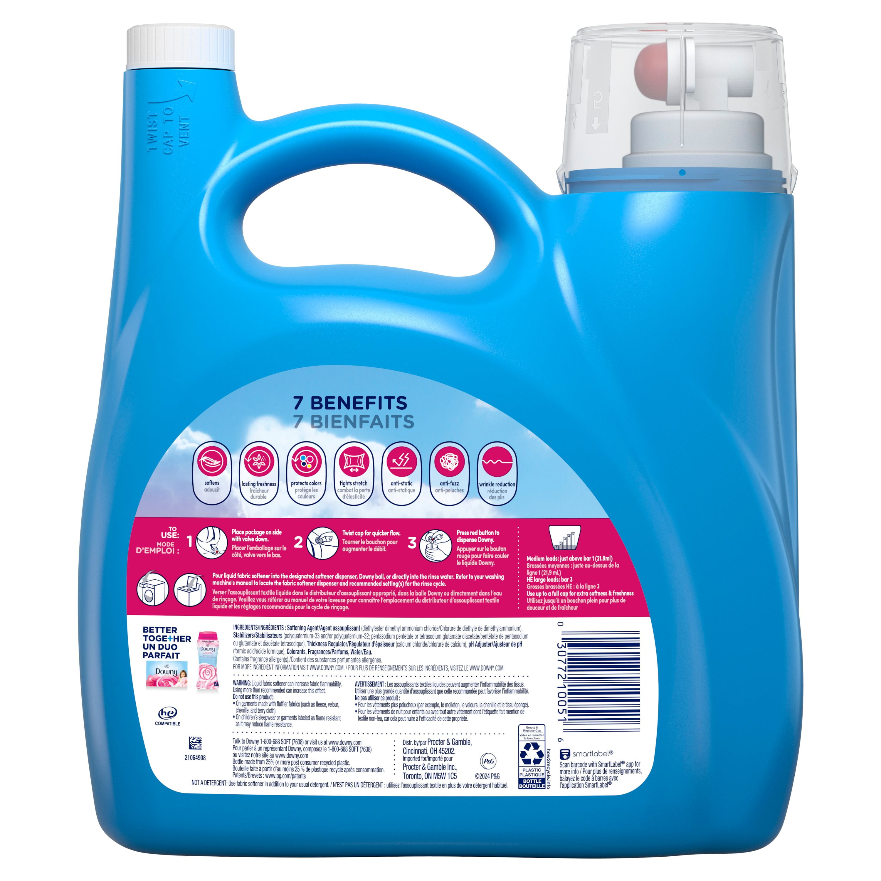Downy Soft, 2 in 1 Soft and Fresh Liquid Fabric Softener, April Fresh, Fabric Conditioner Liquid provides softness and freshness for fabrics, 4.16L