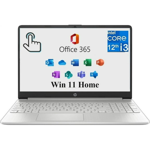 HP 2024 15 Laptop 15.6" HD  Touchscreen, Intel Core i3-1215U, with Microsoft Office 365, 8GB RAM, 256GB PCIe SSD,Win 11 Home Long Battery Life, Natural Silver