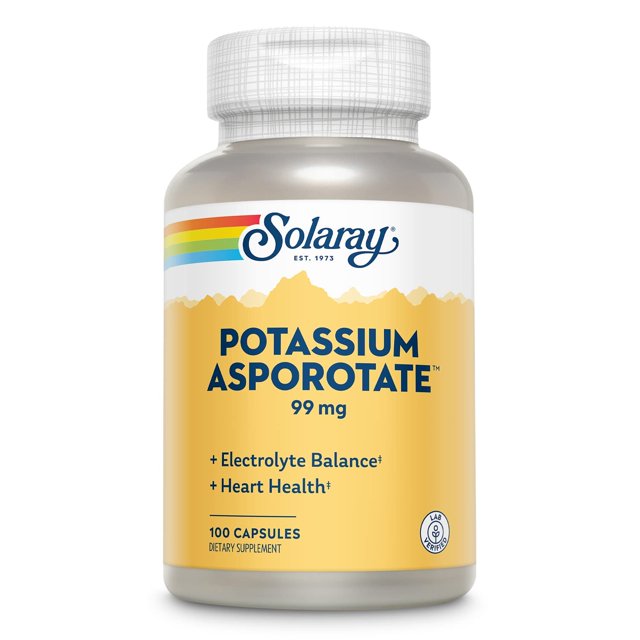 Suplemento SOLARAY de asporotato de potasio quelatado, 100 cápsulas