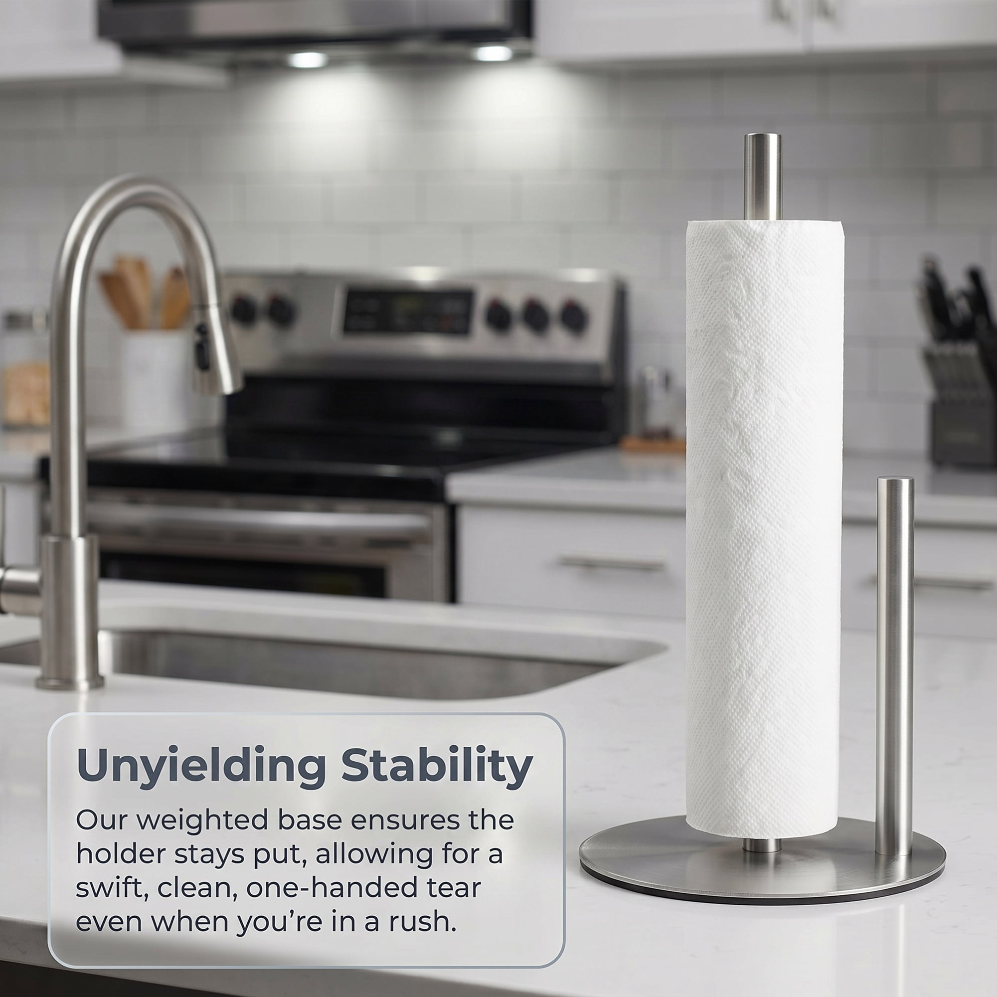 Unique Bargains Countertop Non Slip Base Dispenser Paper Towel Holder Silver 11.8x6.7inch