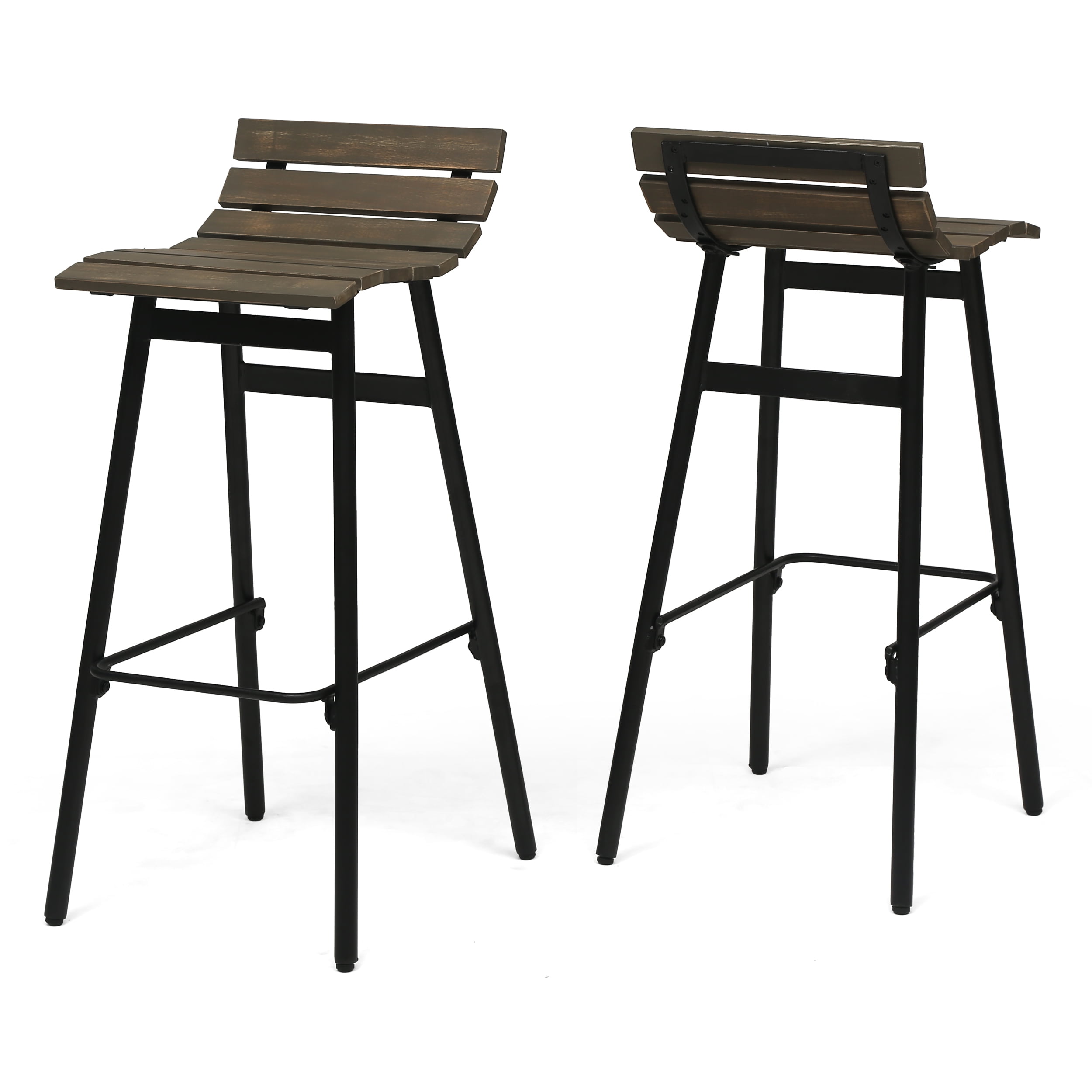 Noble House Jordyn 35" Wooden Barstool, Set of 2, Gray and Black Finish