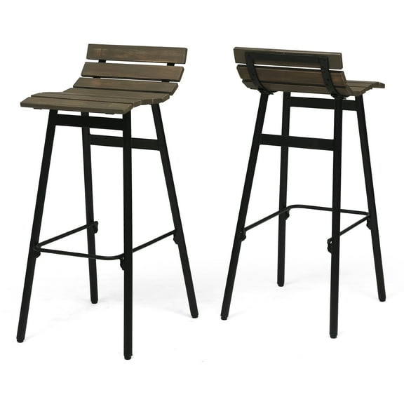 Noble House Jordyn 35" Wooden Barstool, Set of 2, Gray and Black Finish
