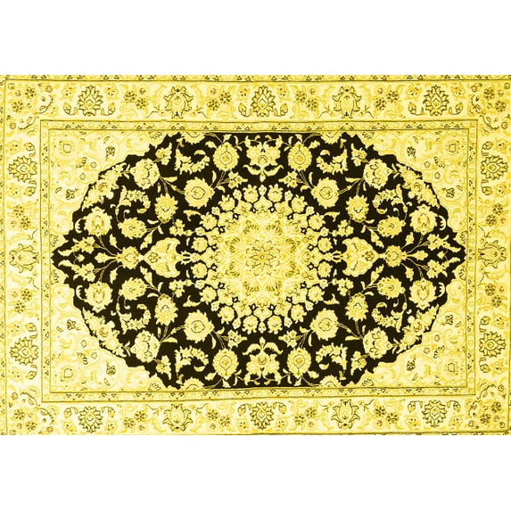 Ahgly Company Indoor Rectangle Medallion Yellow Traditional Area Rugs, 7' x 10'