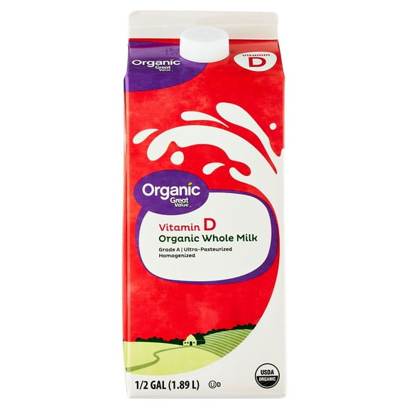 Great Value Organic Whole Vitamin D Milk, Half Gallon, 64 fl oz