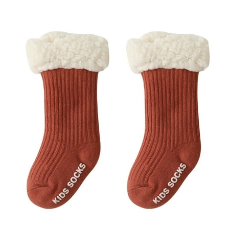 

Baby Boy Girl Solid Ankle Crew Socks With Grips Toddler Kids Unisex Fleece Lined Warm Thick Cotton Socks Cute Sock for Kids