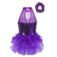 thumbnail image 2 of Sinleey Girls Sparkle Sequins Ballet Dance Skirted Letoards Jazz Latin Modern Performance Costumes Purple 12, 2 of 7