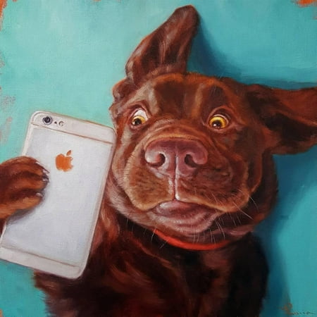 Humorous Golf Art - Dog Selfie Whimsical Chocolate Lab Humor Animal Art Print Wall Art By Lucia Heffernan
