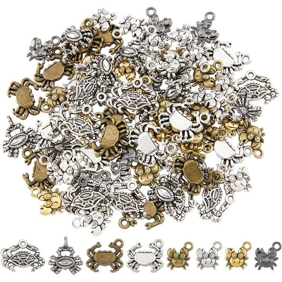 1box 80pcs 8 style style Alloy Pendants Crab Mixed color 12~16x11~20x2~4mm Hole: 1.6~2mm 10pcs/style