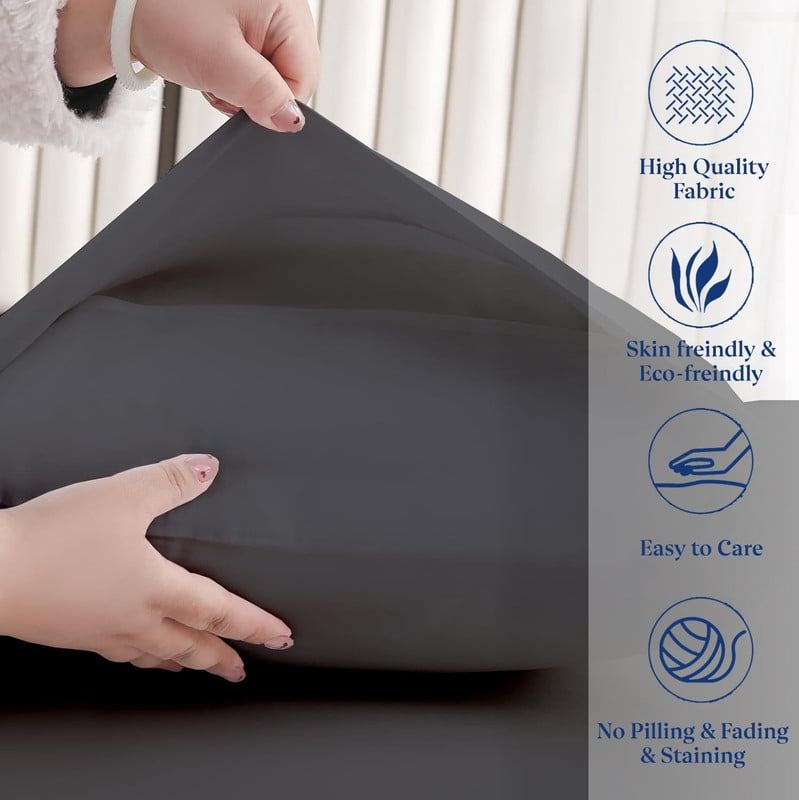 SKY BEDDINGS Standard Size Pillowcase Set of 2 - Dark Grey Super Soft Pillow Cases Queen, 600 Thread Count 100% Egyptian Cotton, Breathable, Cool, Sateen Weave Sleeping Pillow Covers - Dark Grey
