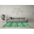 thumbnail image 3 of Ahgly Company Machine Washable Indoor Round Abstract Turquoise Blue Modern Area Rugs, 5' Round, 3 of 4