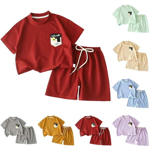 Nwiuh Boys Pajamas 100% Cotton Toddler 2 Piece Short Sleeve Pjs Kids Summer Sleepwear Clothes Set (100, Red)