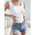 thumbnail image 3 of Cute Crop Tops for Women Tank Tops Ribbed Ruffle Strap Square Neck Womens Trendy Going Out Preppy Tops White M, 3 of 7