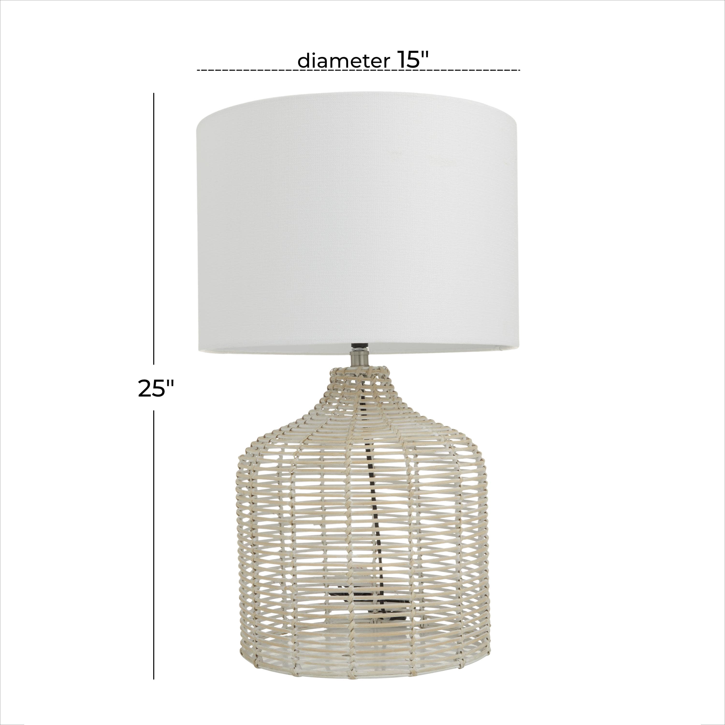 DecMode 25" Handmade Woven Beige Table Lamp with White Linen Shade