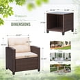 thumbnail image 6 of 3 Pieces Patio Furniture Sets Outdoor PE Rattan Wicker Chairs with Soft Cushion and Glass Coffee Table for Garden Backyard Porch Poolside, Beige, 6 of 7