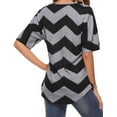 thumbnail image 5 of Hibeli Women Stripes Print Zip Up V Neck Short Batwing Sleeves Summer Tunic Top, 5 of 5