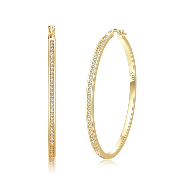 VEEDOFA Oval Hoop Earrings for Women - 14K Gold Plated 925 Sterling Silver CZ Diamond Hoops,Hypoallergenic Lightweight Gift Box