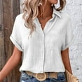 thumbnail image 2 of CAIXIA Stylish Everyday Wear Women's Button Detail Round Neck Shirt For Summer Casual Outfits With Jeans Or Pants Ladies Tops And Blouses,White, 2 of 9