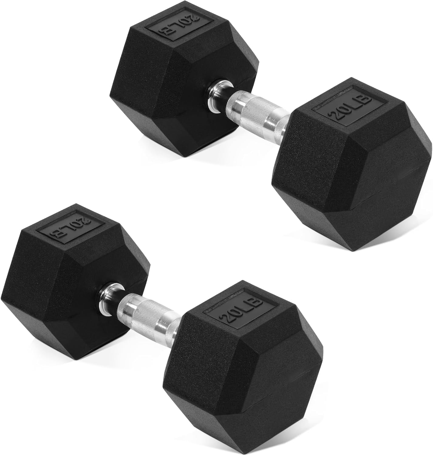 Rubber Coated Hex Dumbbell Hand Weights for Exercise and Home Gym, 5-50 LB Pair