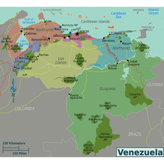 PALMETTO POSTERS Large Regions Map of Venezuela 24" x 22" Poster