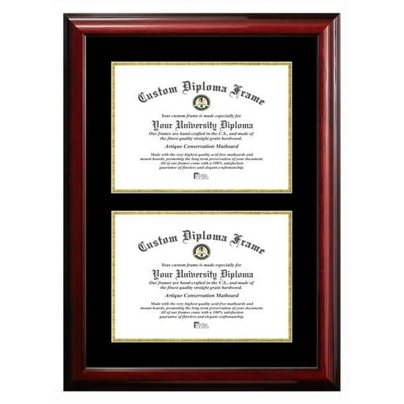 11x14 Double Degree Classic Mahogany Certificate Frame with Black & Gold Mats