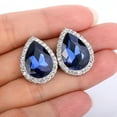 thumbnail image 4 of Wedure Wedding Teardrop Austrian Crystal Stud Earrings for Bride, Elegant Party Prom Style Studs Halo Earrings for Women Navy Blue Silver-Tone, 4 of 5