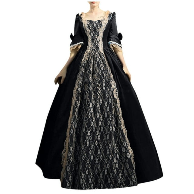 2025 Robe pour Femmes Style Rétro Vêtements Gothiques Couleur Unie Manches Trompette Robe Gothique pour Femmes Longue Robe de Princesse