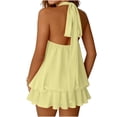 thumbnail image 5 of cocolona Womens Summer Halter Pleated Dress Fashion Casual Solid Color Mini Dress Vacation Beach Sundress, 5 of 6