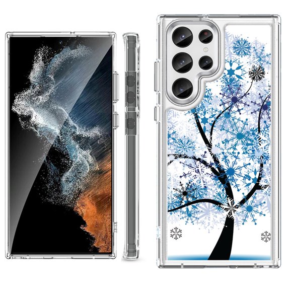 Shockproof Bumper Phone Case for Samsung Galaxy S23 Ultra 5G, by OneToughShield ® - Snowflakes Tree