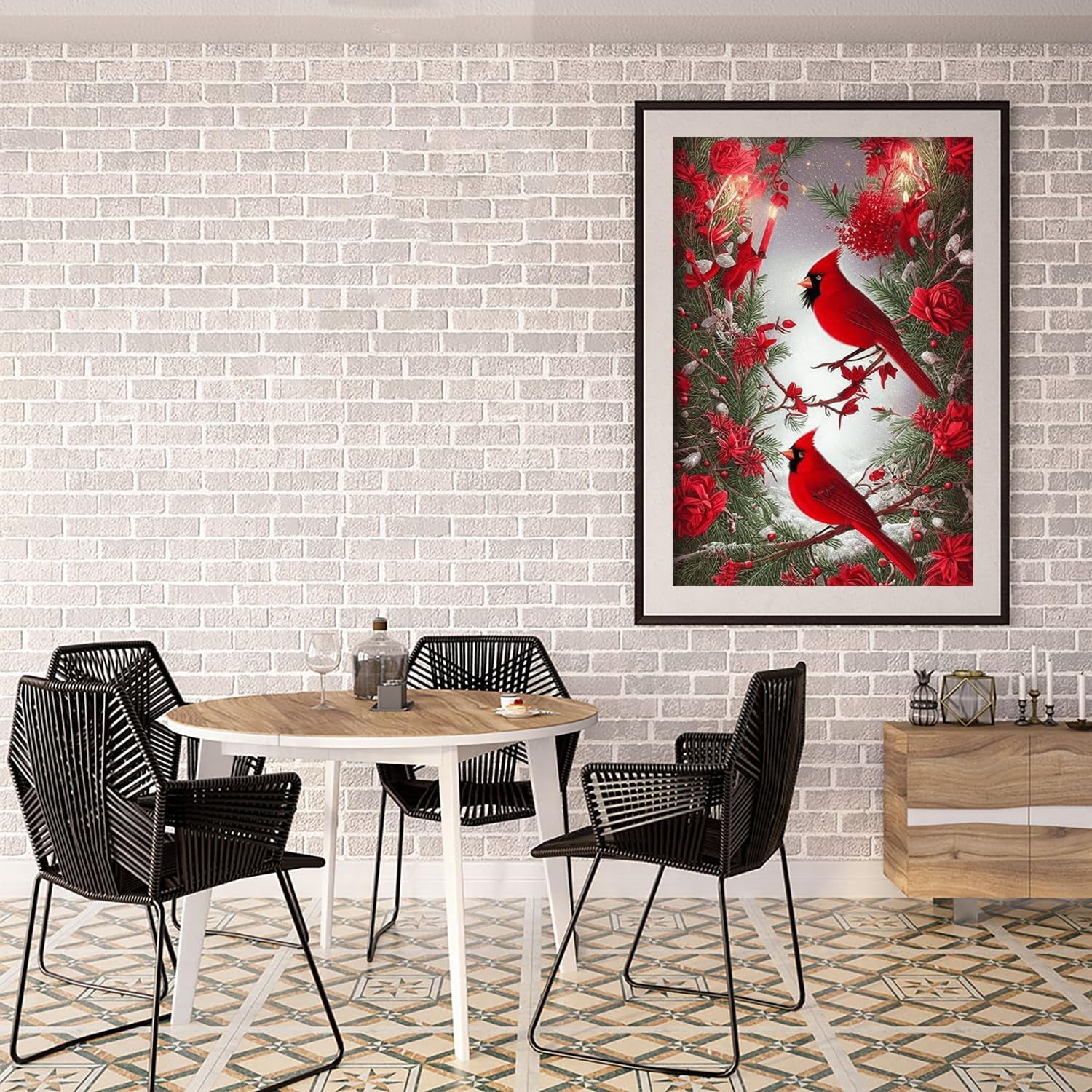 5D Diamond Painting Kits for Adults Full Drill North American Cardinal Kit Embroidery Rhinestone Painting Round Drill Cardinal Birds Paint with Diamond for Christmas Home Wall Decor 12x16