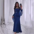 thumbnail image 4 of Vestidos largos de gasa azul y rosa con mangas acampanadas, elegantes, maxi, ropa musulmana de Oriente Medio para mujeres, 4 of 5